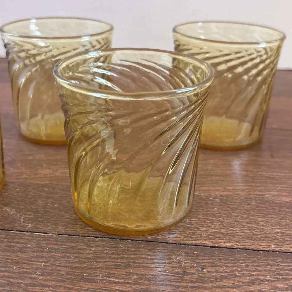 Anchor‎ Hocking Glass Swirl Amber Gold Topaz  Barware Glasses Set Of 4